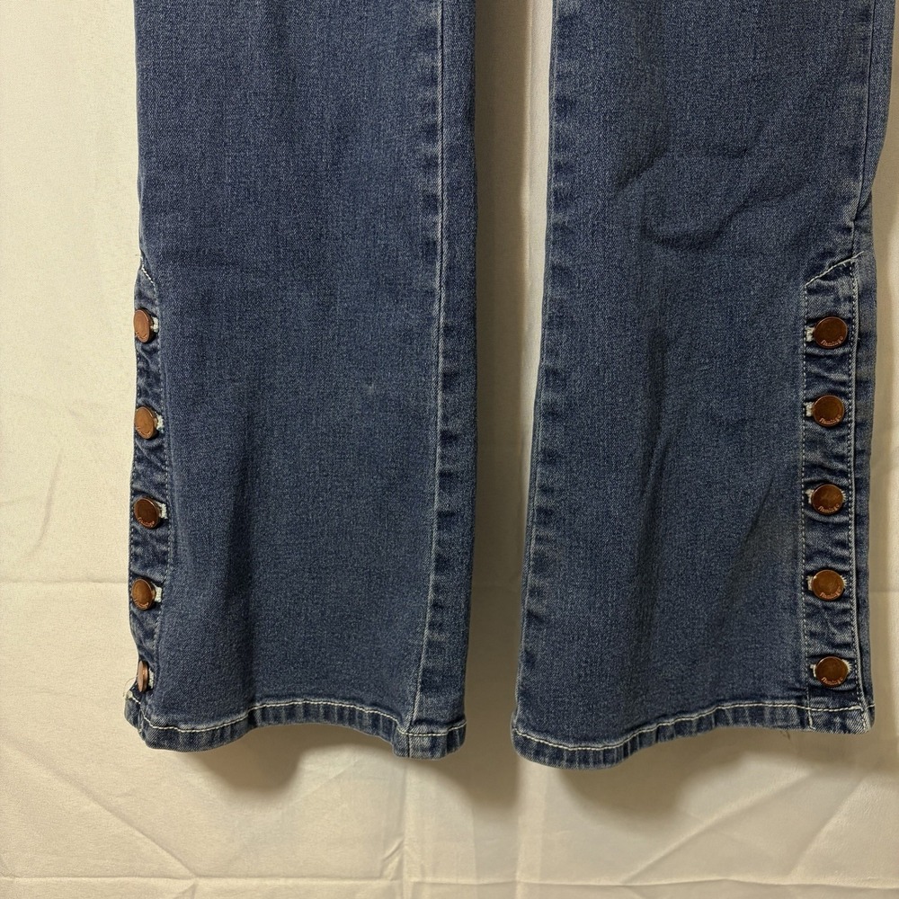 Flamingals Flared Jeans Womens Sz L (32x32) Mid Rise Side Seam Detail Stretch - Picture 2 of 14